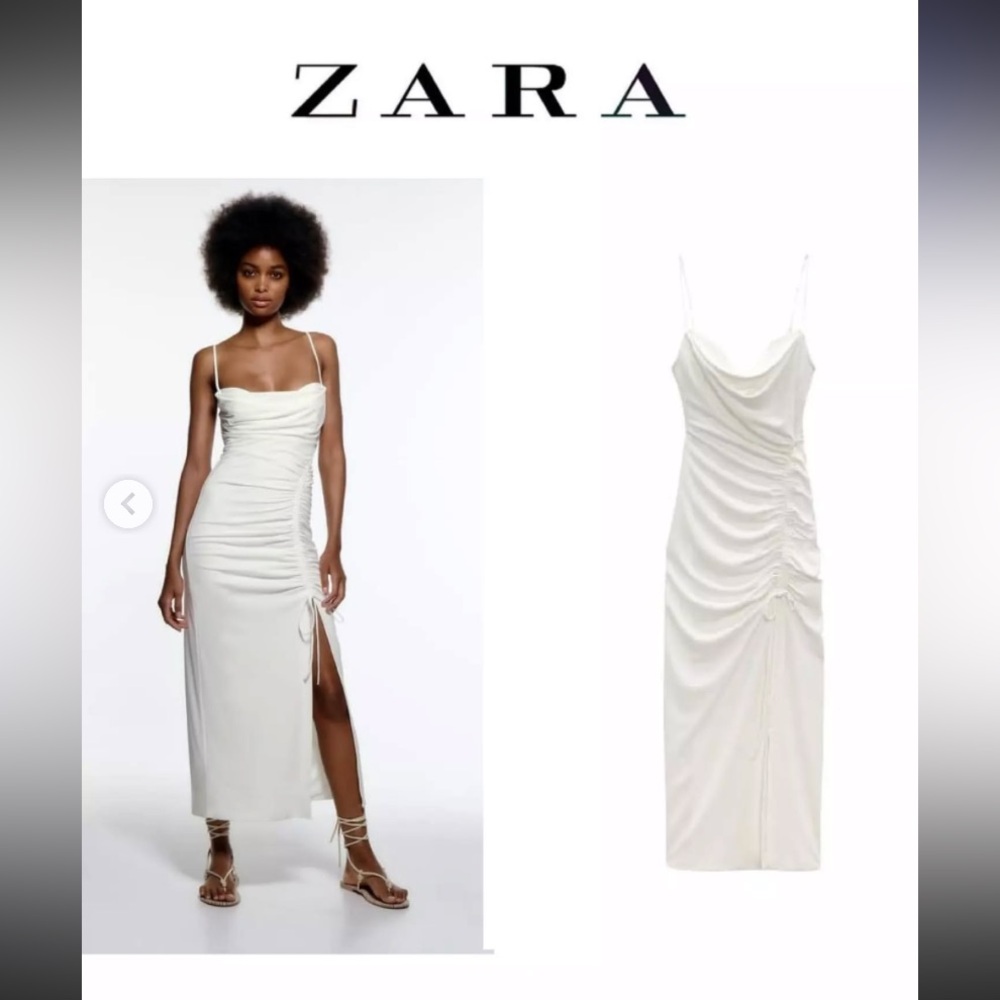 Zara White Asymmetrical Ruched Dress